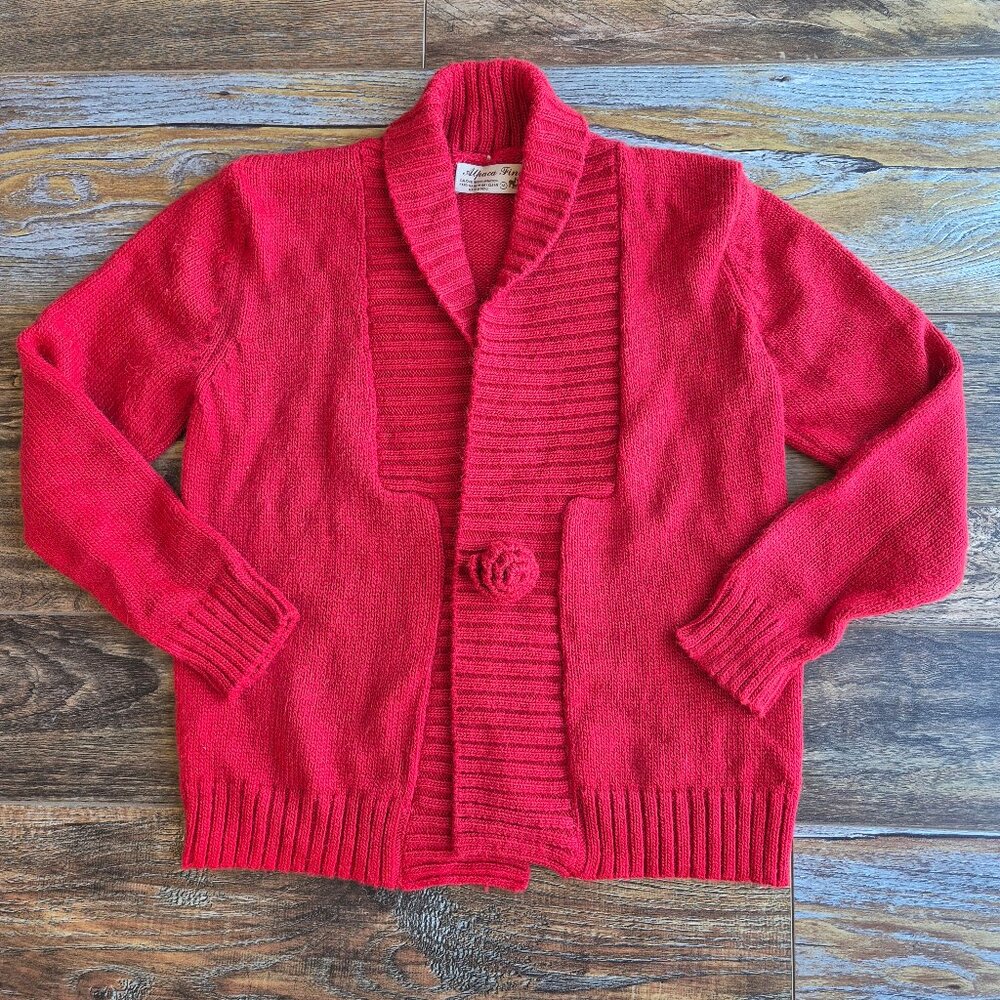 Alpaca Fina Made In Peru Shawl Neck Cardigan Snap Red